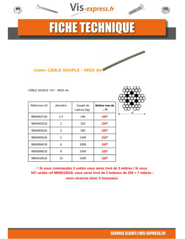 100 x Meter of Soft Wire Rope Diameter 3...