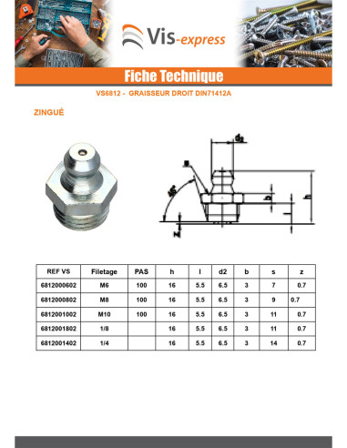 1 x Grease Nipple Straight M8 Pitch 125 Zinc...