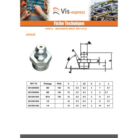 1 x Grease Nipple Straight M8 Pitch 125 Zinc Plated