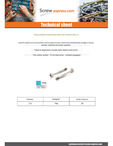 1 x Screw For Concrete Head Pan Head T30...