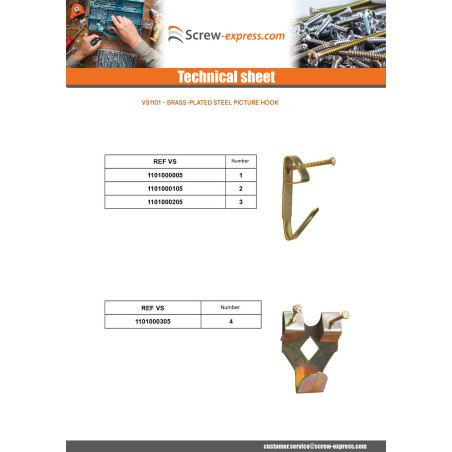 1 x Hook painting Hammer Plug number 2 Brass Plated Steel