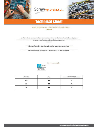 1 x Screw For Concrete Hexagonal Head S13...