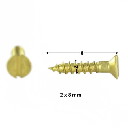 1 x Wood Screw Brass Countersunk Head Slotted 2X8 micro screw