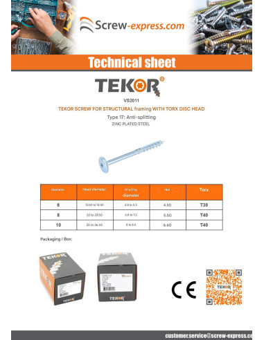 1 x Chipboard Screw Tekor Disc Head Screw T30...