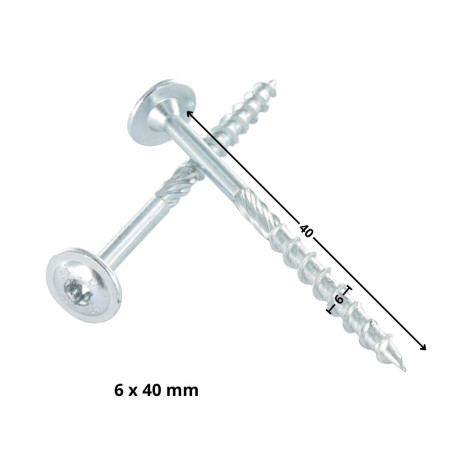 1 x Chipboard Screw Tekor Disc Head Screw T30 cut Type 17 Drilling Point 6X40 Full Thread Zinc Plated