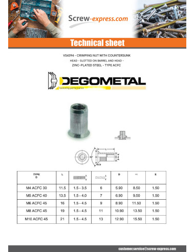 1 x Rivet nut With Serration Countersunk Head...