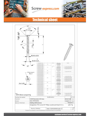 1 x Screw For Plastic Pan Countersunk Head...