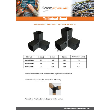 1 x Anchor Plate EXPRESS 3 Directions Black Zinc Plated 72X165X162