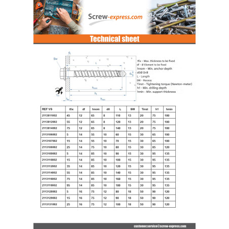 1 x Screw For Concrete Hexagonal Head Flange T8 5X50 Zinc Plated
