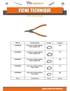 Pliers Retaining Rings External ELBOW 90 degree Length 200 2