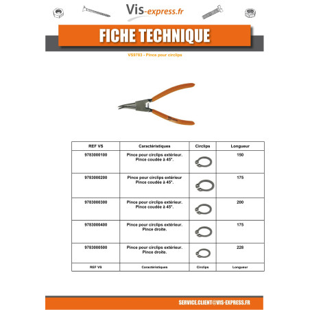 1 x Pliers Retaining Rings External ELBOW 90 degree Length 200