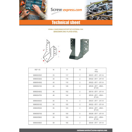 1 x Joist hanger U-shaped to Wings External Sendzimir 71X95