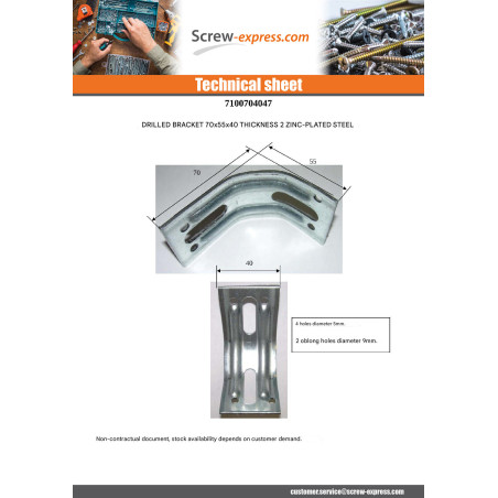 1 x Brackets fixation ADJUSTABLE 70X55X40 Thickness 2 Zinc Plated