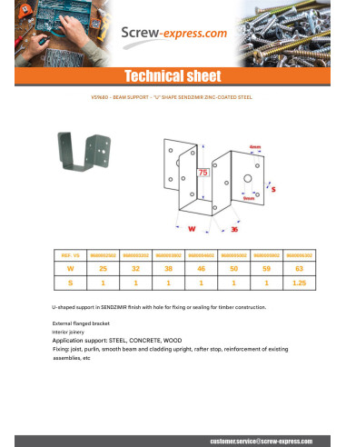 1 x Joist hanger U-shaped beam support 25X75...