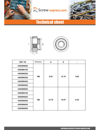 1 x Rivet Bushes Cylindrical M6 Thickness...