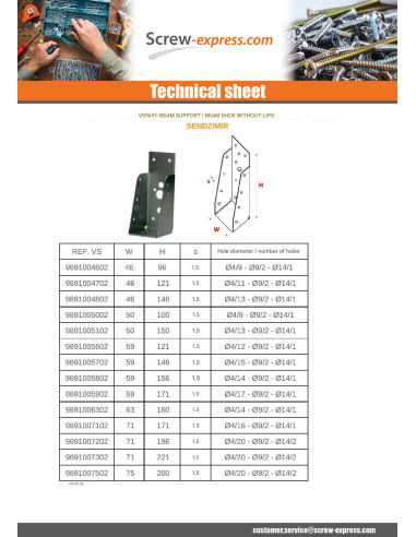 1 x Joist Hanger BEAM Without LIP Sendzimir 71X196