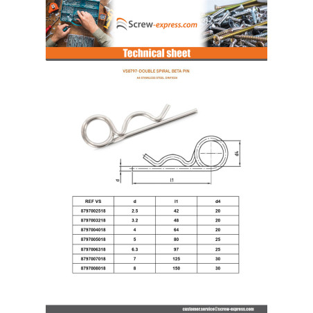 1 x Pin R Clip Double SPIRE Linch Pin Hole 4 Stainless Steel A4