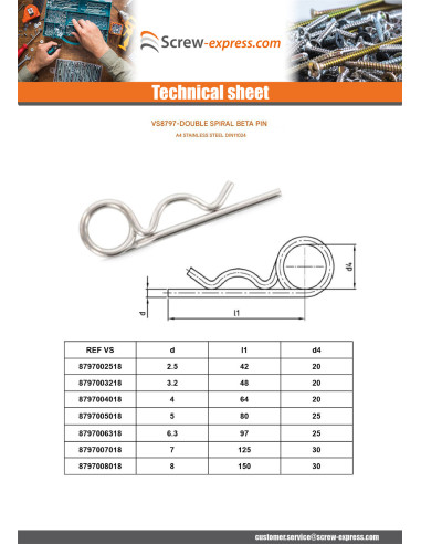 1 x Pin R Clip Double SPIRE Linch Pin Hole 7...