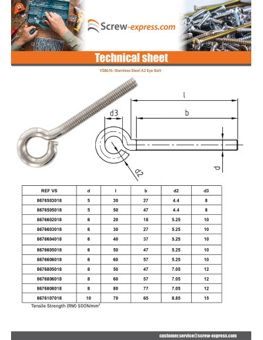 1 x Piton Machine M6X60 Eye 10 Stainless Steel A2