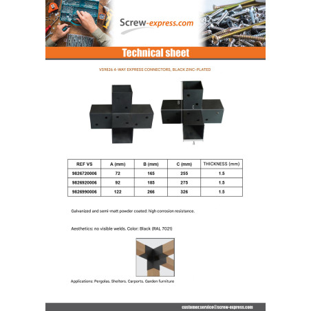 1 x Anchor Plate EXPRESS 4 Directions Black Zinc Plated 72X165X255