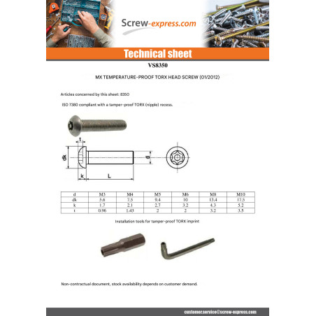 1 x Machine Screw Stainless Steel A2 Security Pan Head T30+TETON M6X12