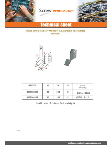 1 x Sets 2 joist hanger Left Right Sendzimir...