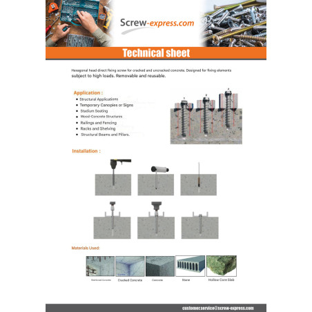 1 x Screw For Concrete Hexagonal Head Flange T13 8X140 Zinc Plated