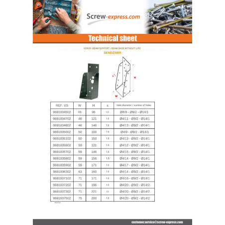 1 x Joist Hanger BEAM Without LIP Sendzimir 75X200