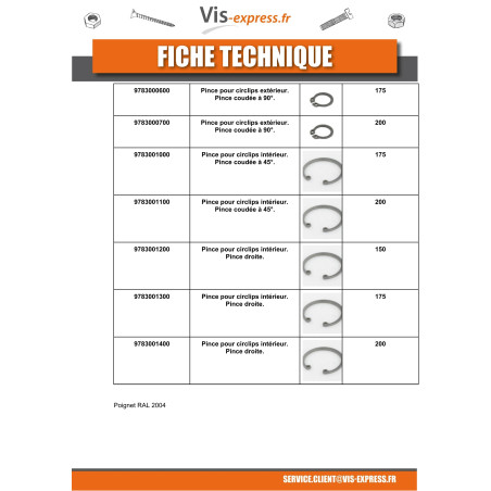 1 x Pliers Retaining Rings Internal Right Length 200