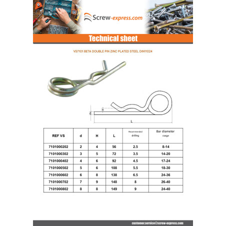 1 x Pin R Clip Double 3 Zinc Plated