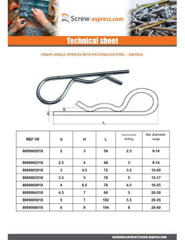 1 x Pin R Clip Stainless Steel A2 6