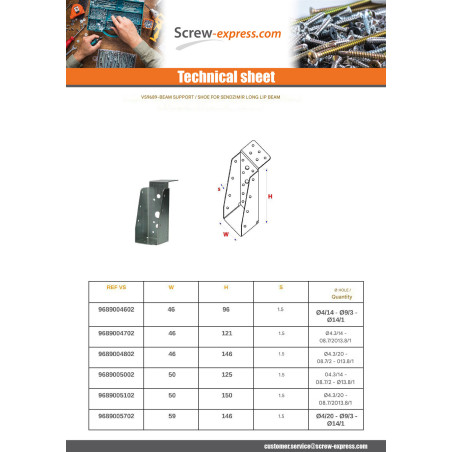 1 x Joist Hanger BEAM B LIP Long Sendzimir 71X221