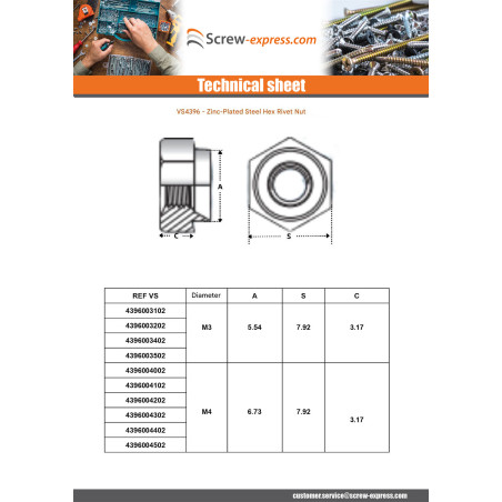 1 x Rivet Bushes Hexagonal Zinc Plated M8 Thickness Material 2.5MM