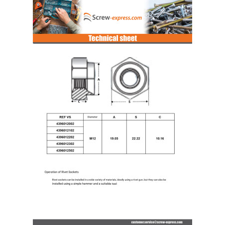 1 x Rivet Bushes Hexagonal Zinc Plated M4 Thickness Material 1.2MM
