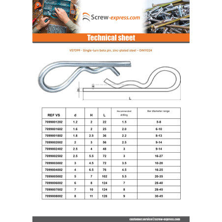 1 x Pin R Clip Zinc Plated Of Diameter 8