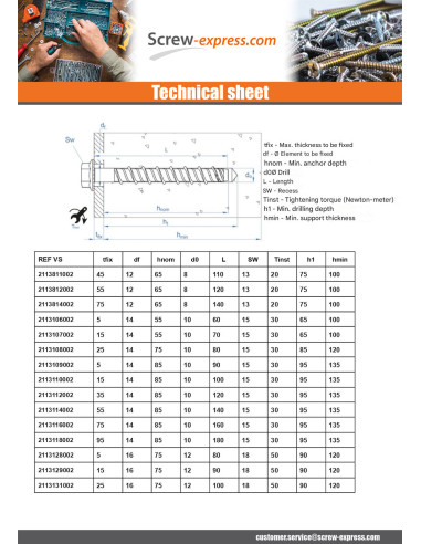 1 x Screw For Concrete Hexagonal Head Flange T8...