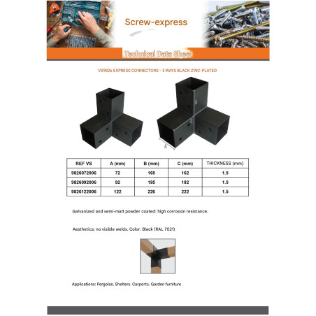 1 x Anchor Plate EXPRESS 3 Directions Black Zinc Plated 122X226X222