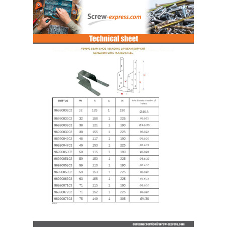1 x Joist hanger with foldable flange Sendzimir 32X125