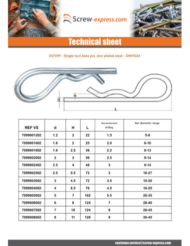1 x Pin R Clip Zinc Plated Of Diameter 2.5