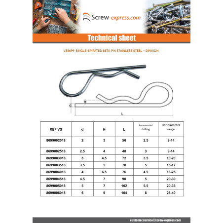 1 x Pin R Clip Stainless Steel A2 3.5