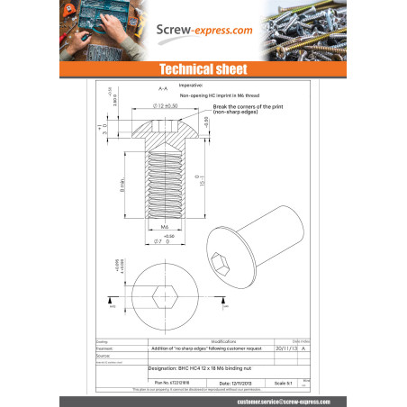 1 x Nut Binder Pan Head M6X8 Hexagon Socket 4 7X15 Stainless Steel