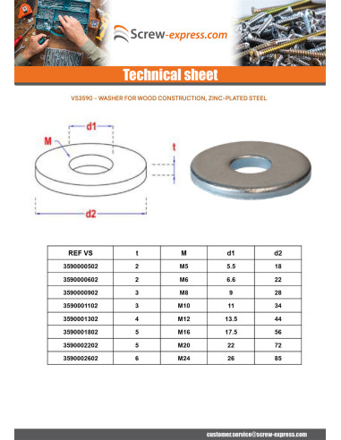 1 x Washer for construction Wood Internal Round...
