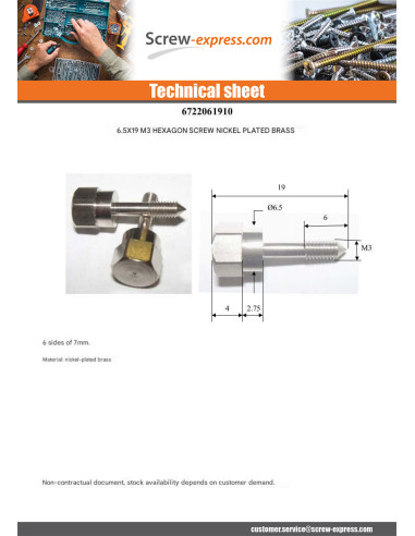 1 x Screw Countersunk Head Nickel Plated Brass...