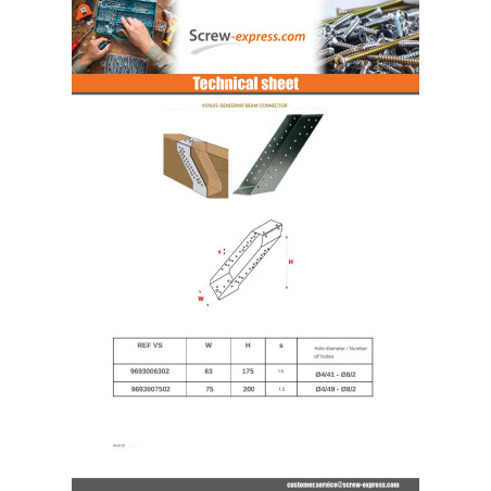 1 x Timber beam connector Sendzimir 63X175