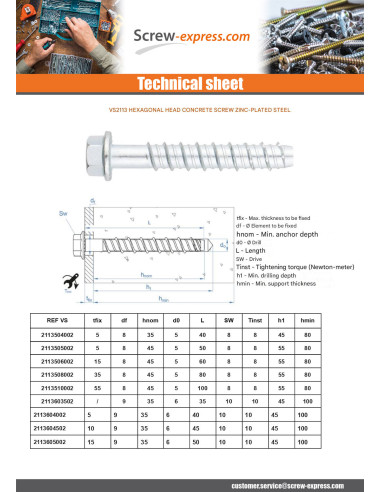 1 x Screw For Concrete Hexagonal Head Flange T8...