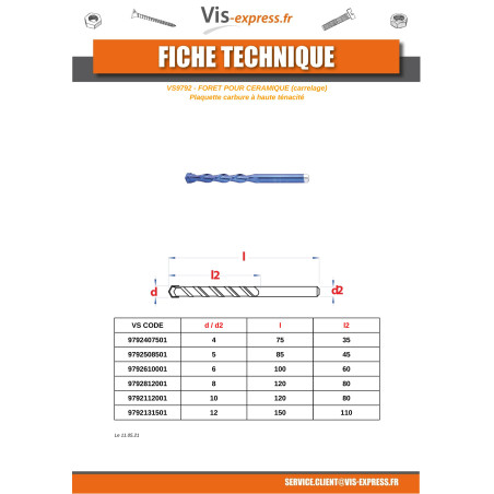 1 x Ceramic drill bit 10X120