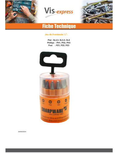 1 x Set of 9 Bit 1/4 Slotted Phillips Pozi