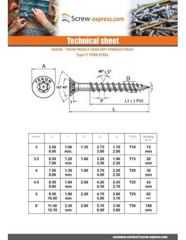 1 x Chipboard Screw Countersunk Head T10 3X25...