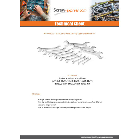 1 x Set of 12 Key to fork anti-skid STANLEY