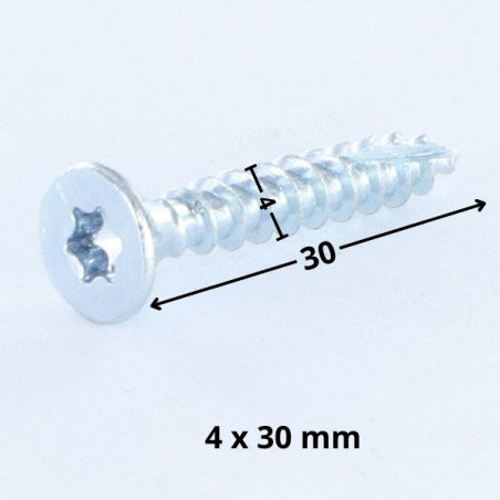 1 x Chipboard Screw Tekor Countersunk Head With Serration 4X30 T20 Zinc Plated 96 Hour Salt Spray Without White